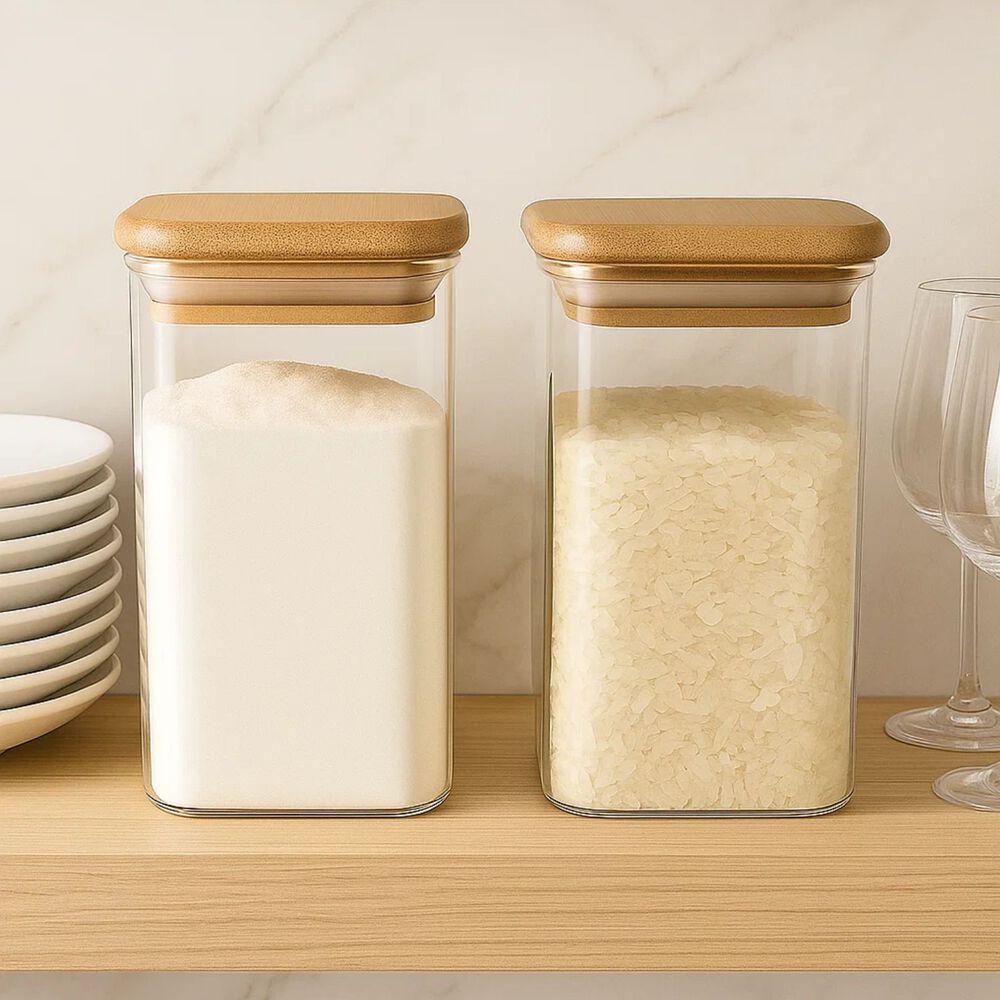 Set 2 Frascos Hermeticos Cuadrado 1100ml Vidrio 12cm Tapa Bambú image number 2.0