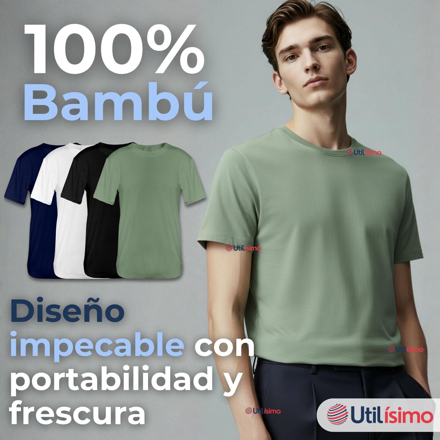 Pack 3 Camisetas Poleras 100% Bamb&uacute; B&aacute;sicas Lisa El&aacute;stica Hombre Colores Surtidos image number 1.0
