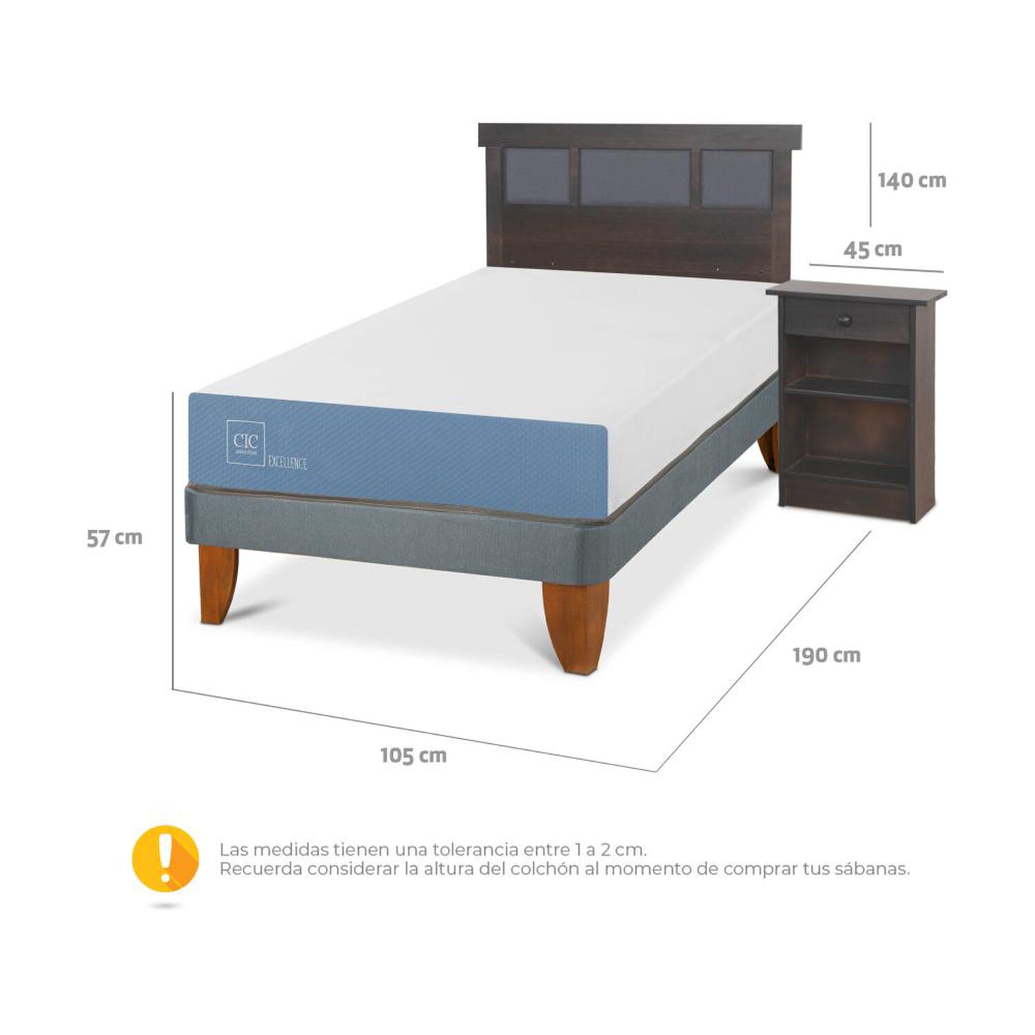 Cama Europea Cic Excellence / 1.5 Plazas / Base Normal + Set De Maderas image number 2.0