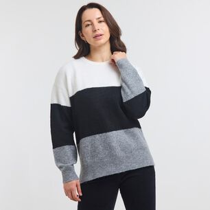 Sweater Bloque Color Regular Manga Larga Cuello Redondo Mujer Geeps