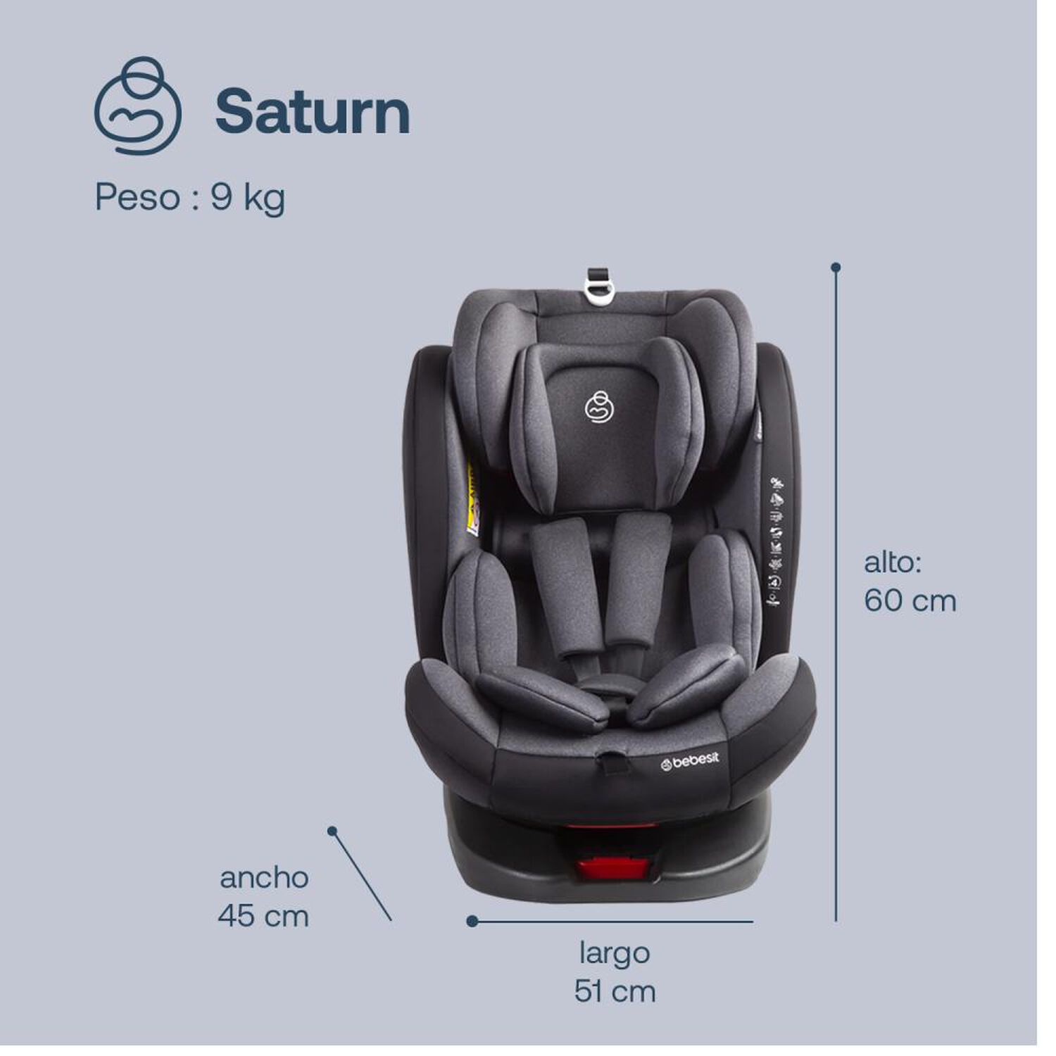 Silla De Auto Convertible Saturn Bebesit Grey-black image number 6.0