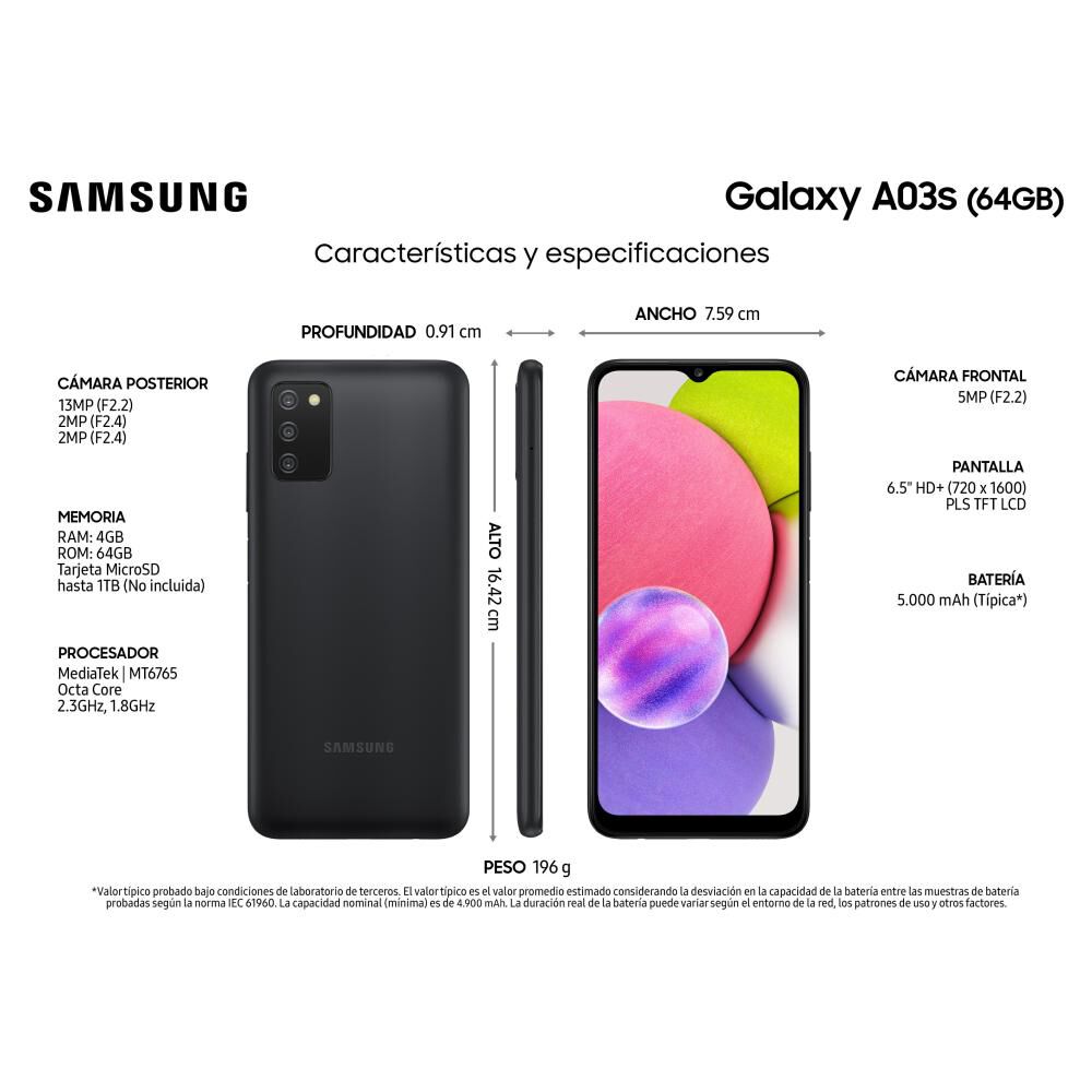 Smartphone Samsung Galaxy A03s Negro / 32 Gb / Claro image number 2.0
