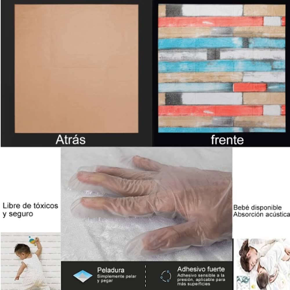 Pack 10 Lamina Papel Mural Autoadhesivo 3d Ladrillo Multicolor image number 4.0