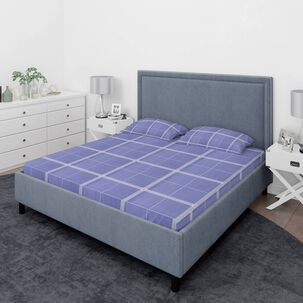 Juego De S&aacute;banas Nautica 4 Piezas Microfibra 2 Plazas Dise&ntilde;o A Cuadros Azul