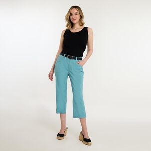 Bermuda Pescador Liso Con Cinturón Tiro Medio Regular Mujer Geeps