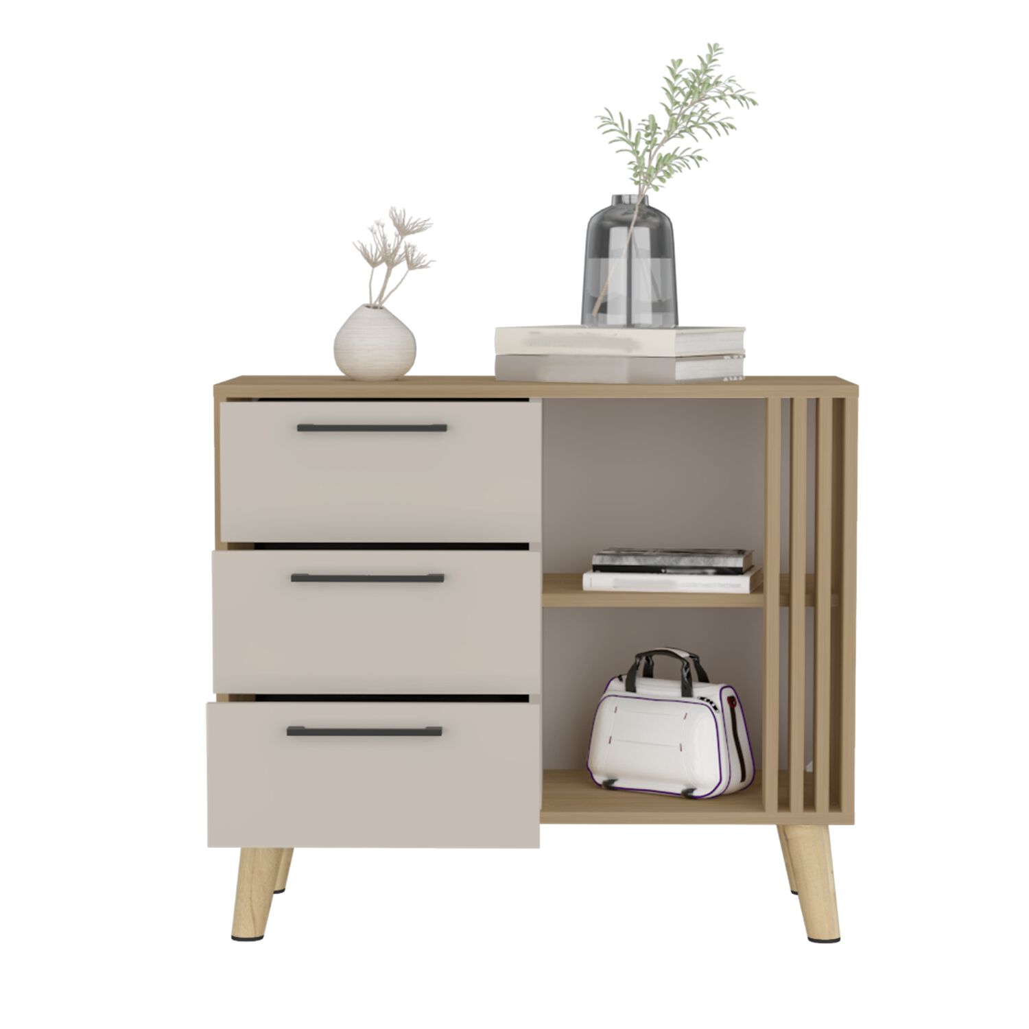 Comoda 3 Cajones Fm 64,4x80x35 Cm Caf&eacute; Claro Y Beige image number 2.0