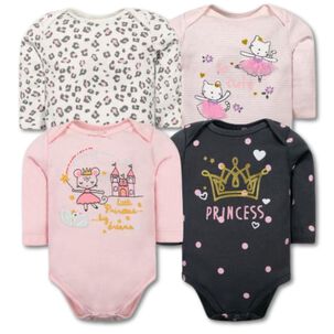 Pack 4 Bodys Ni&ntilde;a Manga Larga Tedmimak 100% Algod&oacute;n Princess Pink