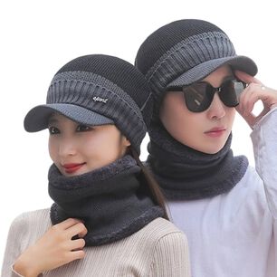 Set Calentador De Gorro Con Visera M&aacute;s Bufanda Unisex