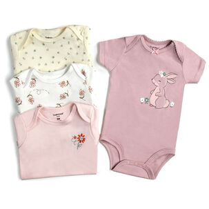 Pack 4 Bodys Niña Manga Corta Tedmimak 100% Algodón Conejos Rosa Pack 4 Bodys Niña Manga Corta Tedmimak 100% Algodón Conejos Rosa