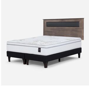 Cama Europea Rosen Art 4 / 2 Plazas / Base Dividida  + Respaldo Ferrara Gris