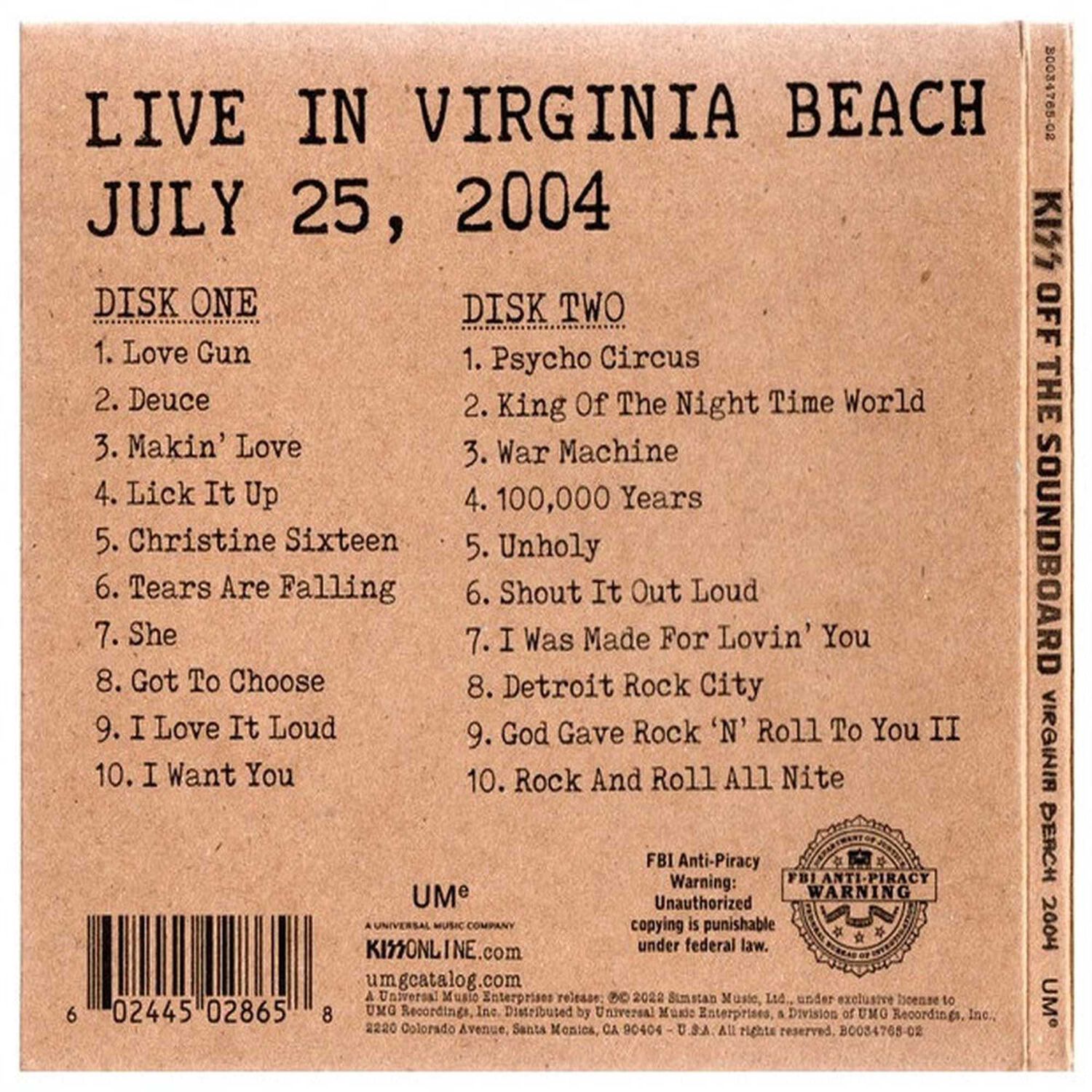 Kiss - Off The Soundboard: Live In Virginia Beach (2cd) | Cd image number 1.0