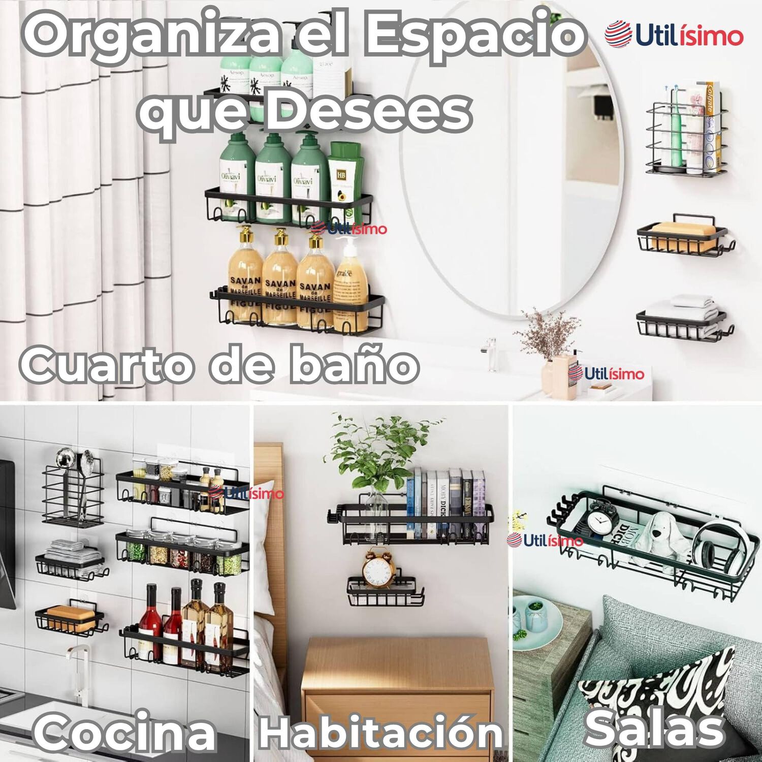 Set Organizador De Ducha 5 Piezas Acero Inoxidable Instalaci&oacute;n Adhesiva image number 7.0