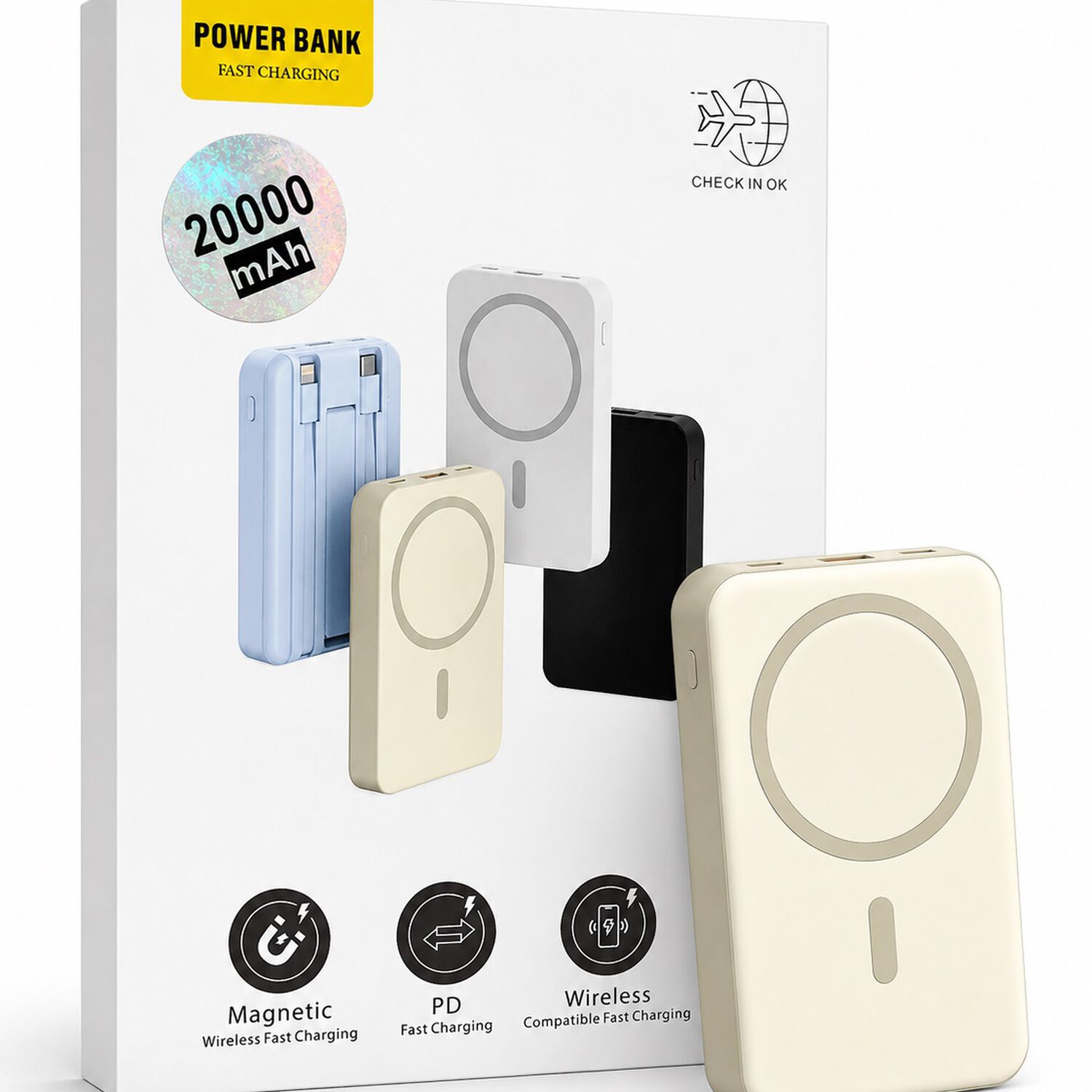 Power Bank Magn&eacute;tico 20.000 Mah Con Cables Integrados Carga R&aacute;pida Y Wireless image number 0.0