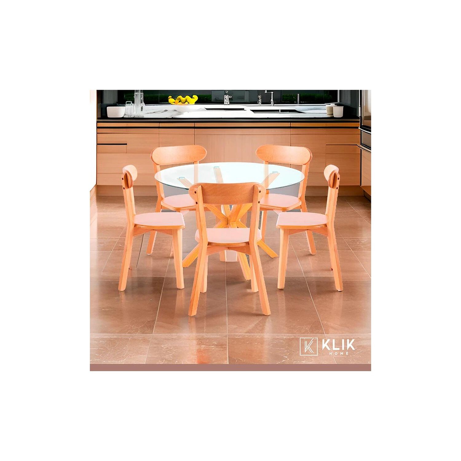 Comedor Vidrio Cross 120cm + 5 Sillas Fresno Natural image number 1.0