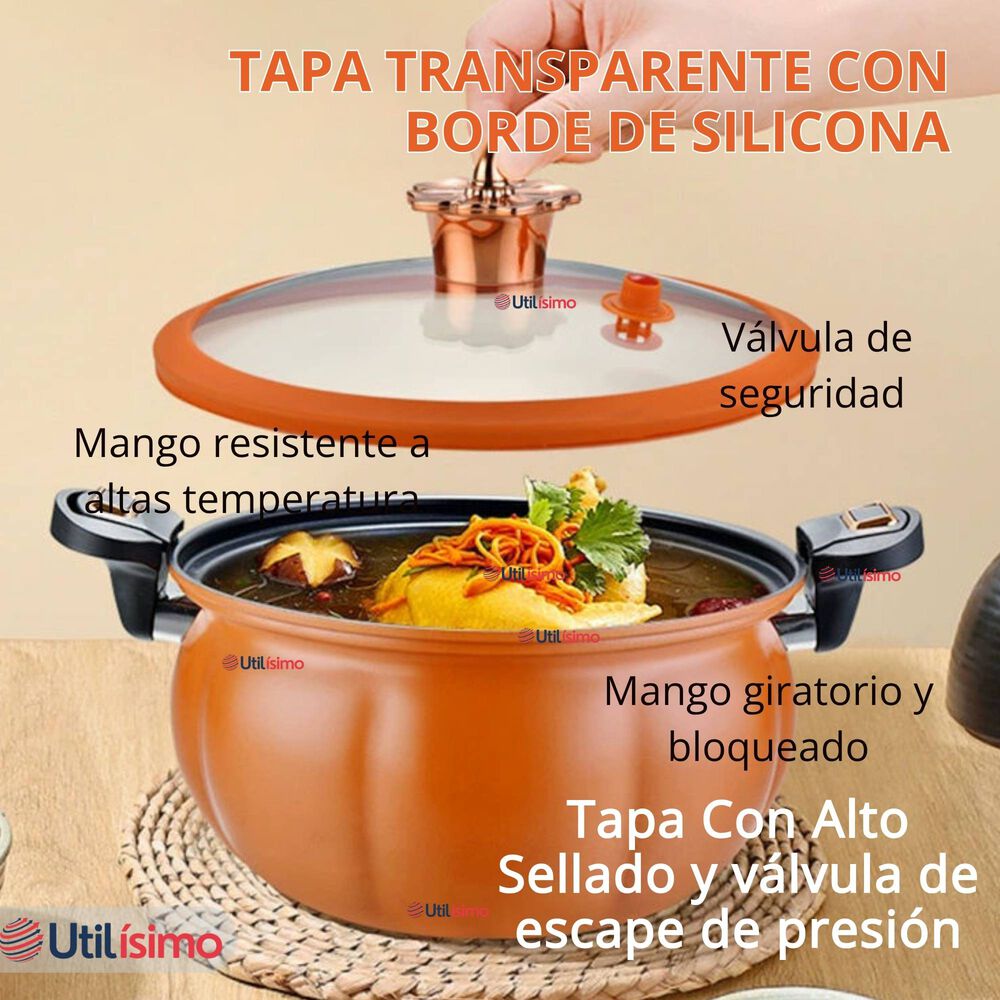 Olla De Micro Presión De Calabaza Antiadherente 7 Litro Color Naranja image number 6.0