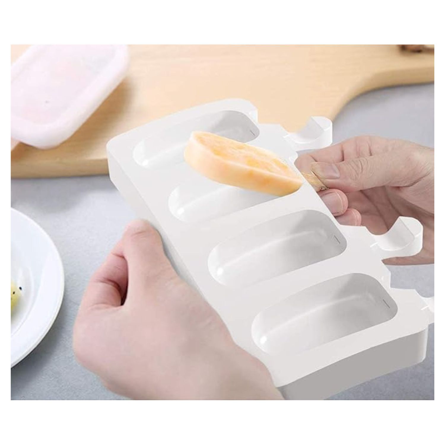 Molde Para Helados 4 Cavidades Forma Paleta Blanco Silicona image number 2.0
