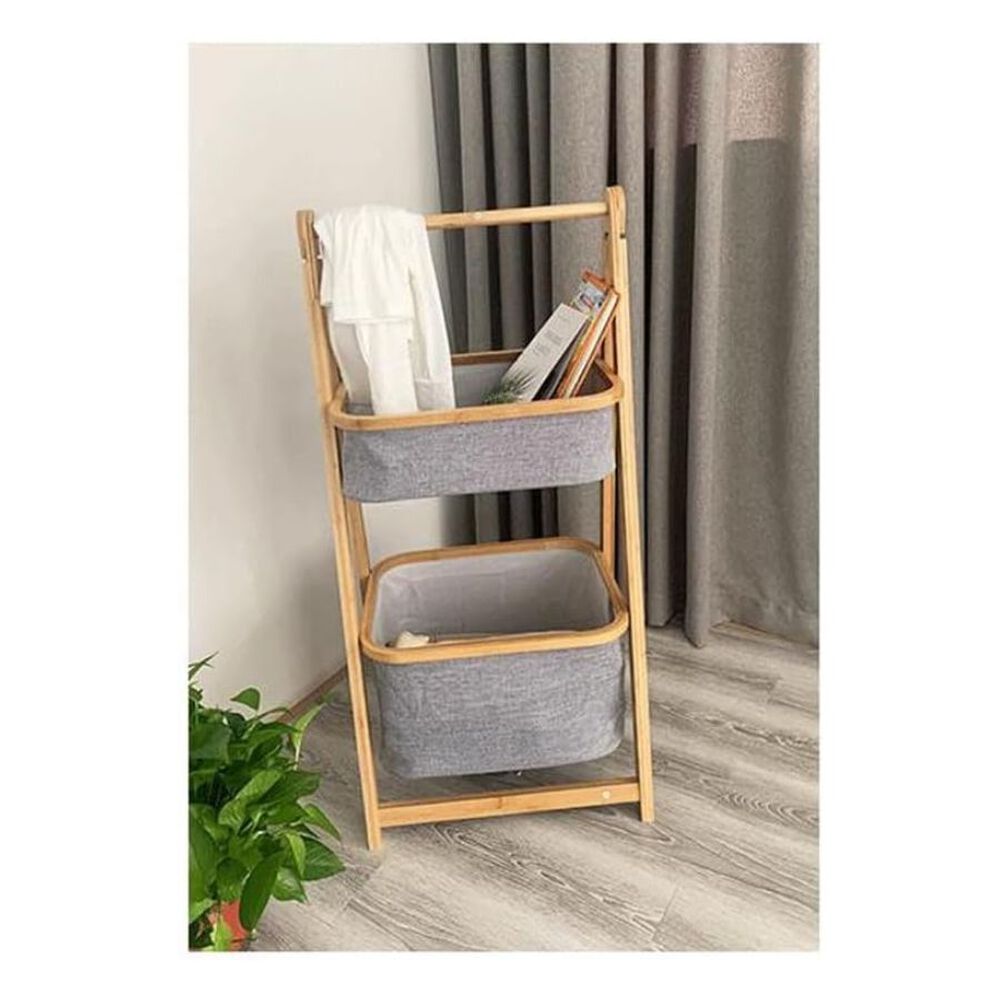 Estante De Almacenamiento De 2 Niveles Con Cesto Plegable image number 5.0