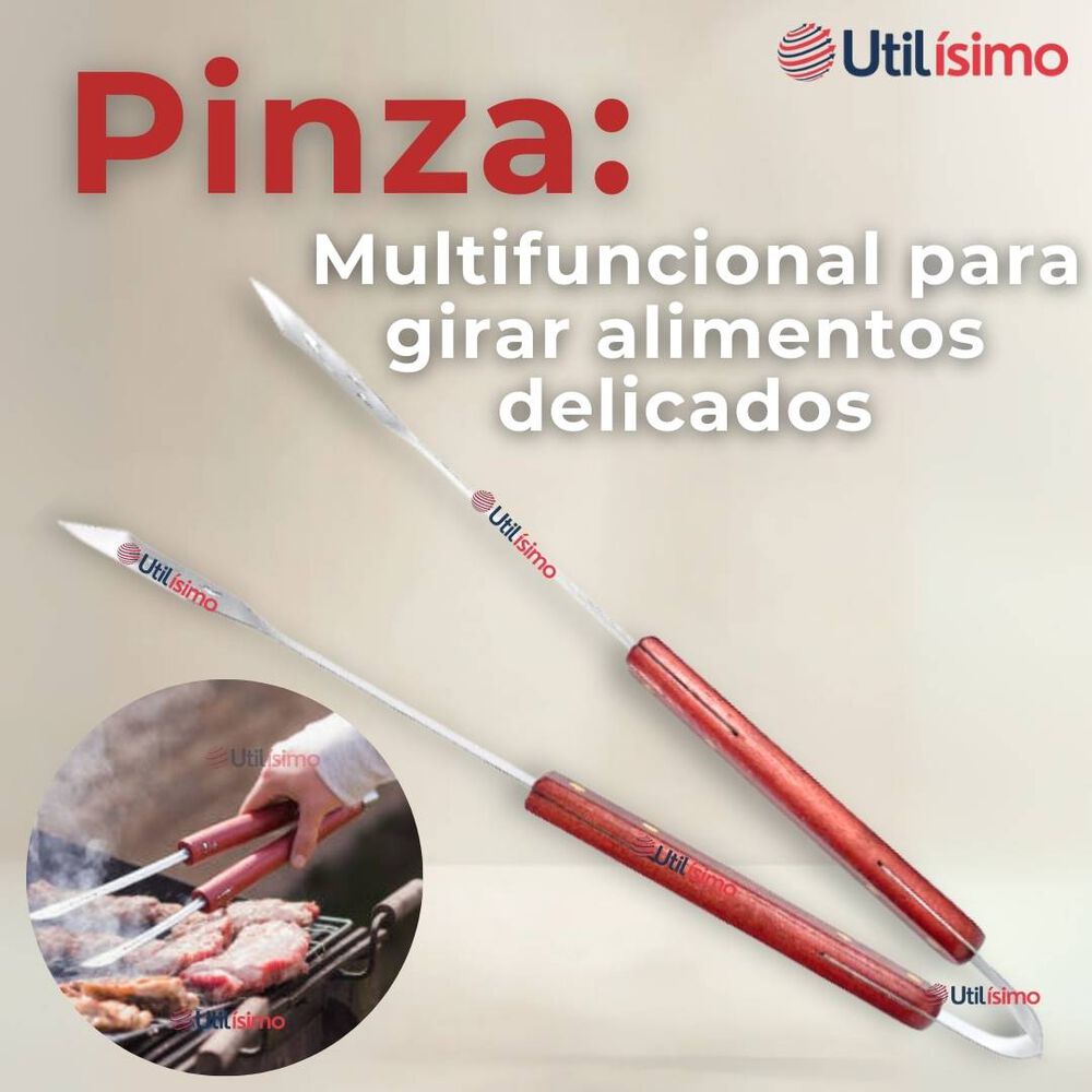Pinzas Para Parrilla Y Cocina Acero Inoxidable Mango Madera image number 5.0