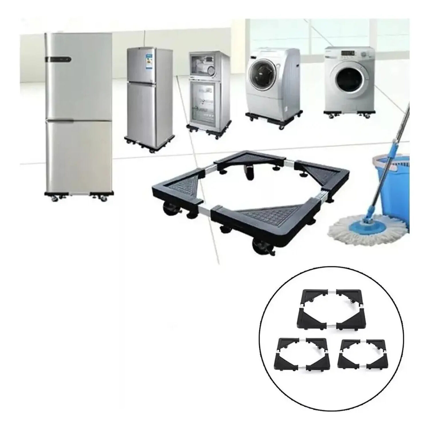 Base Ajustable Multiusos Ruedas Cocina Lavadora Refrigerador Negro image number 2.0