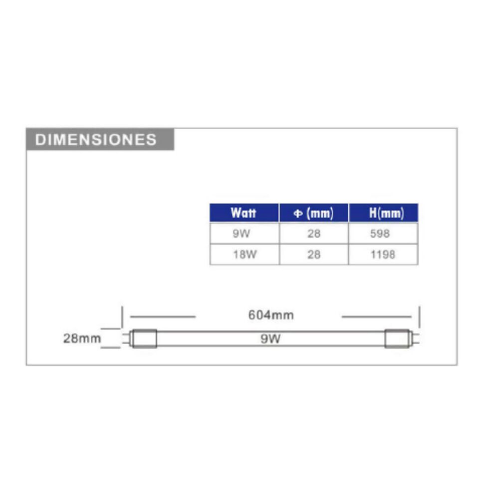 Tubo Led 9w 6500k - Luz Día, 600mm X 25 Unidades image number 2.0