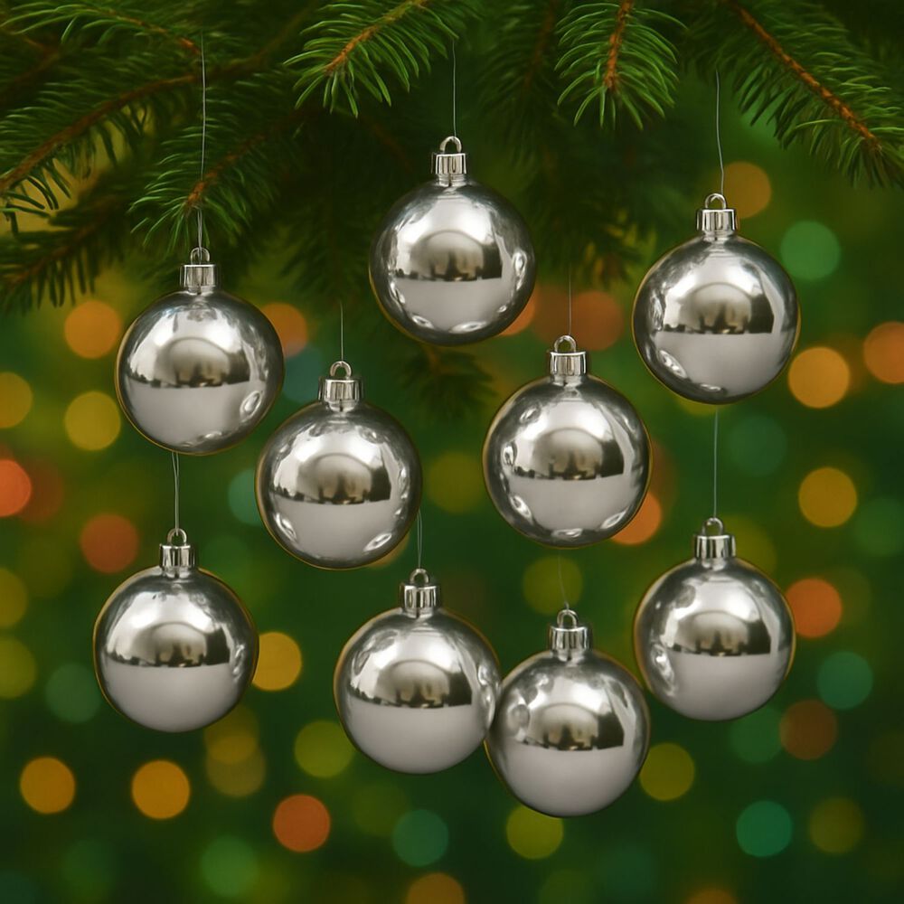 10 Esferas Bambalinas 6cm Navideña Plateado Hogar Decoración image number 1.0