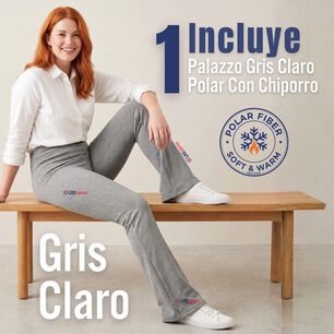 Calza Polar Con Chiporro Palazzo Mujer Elasticada T&eacute;rmica Gris Melange