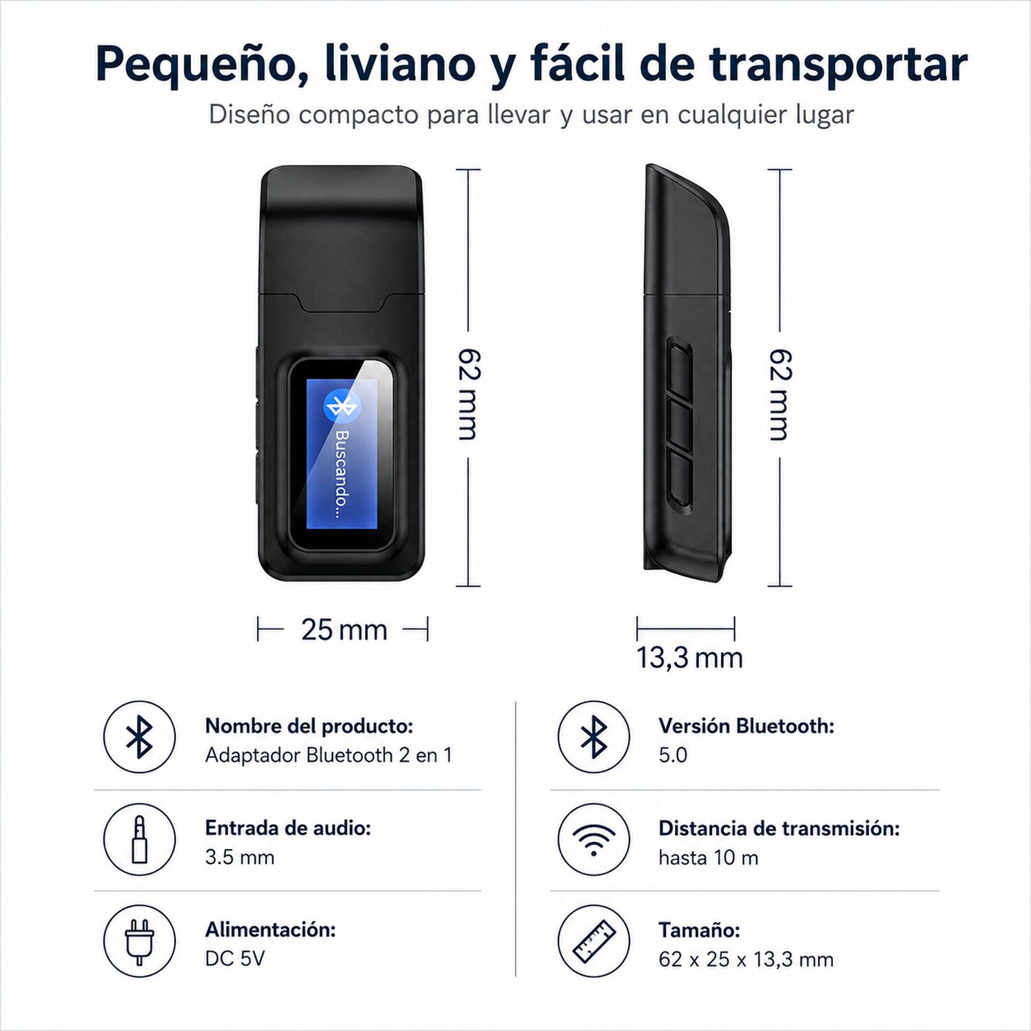 Transmisor Y Receptor Bluetooth De Audio Y Datos Rx - Tx Bt 5.0 Pantalla Lcd image number 2.0