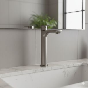 Monomando Lavatorio Llave Modelo Bruna Alto High Stretto Color Grafito Austral