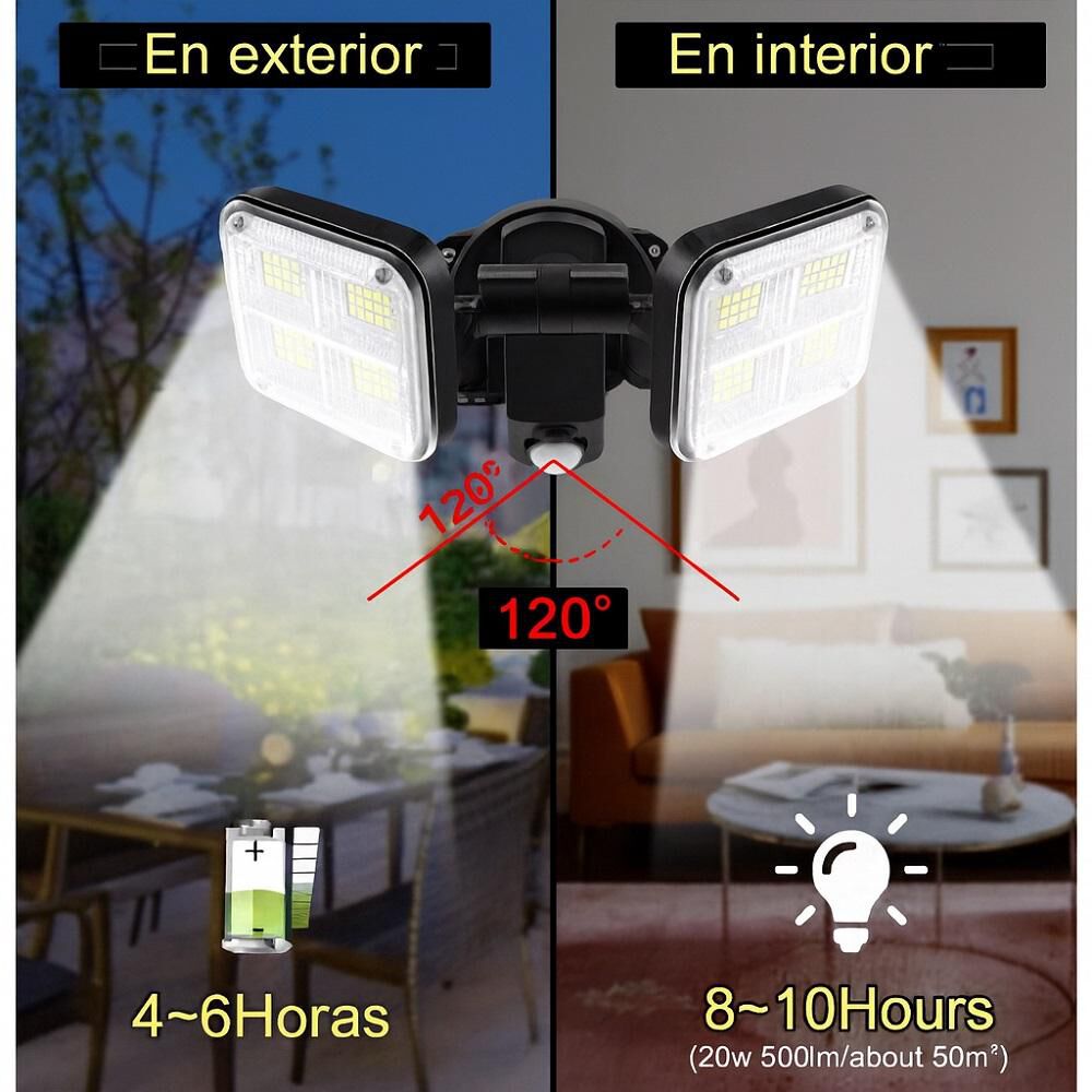 Luz Solar Foco Triple Cabezal Con Sensor De Movimientos Negro Con Cable image number 4.0