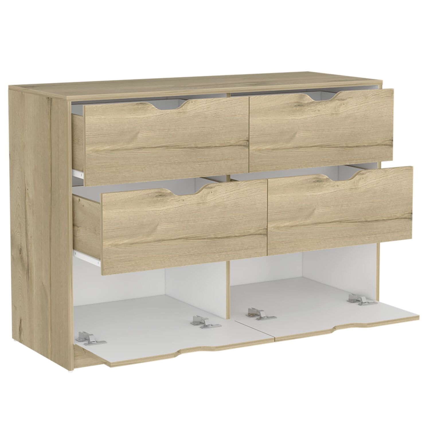 Mueble Comoda 4 Cajones 2 Puertas 77,6x107,1x41,6 Cm Caf&eacute; Claro image number 1.0