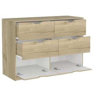 Mueble Comoda 4 Cajones 2 Puertas 77,6x107,1x41,6 Cm Caf&eacute; Claro