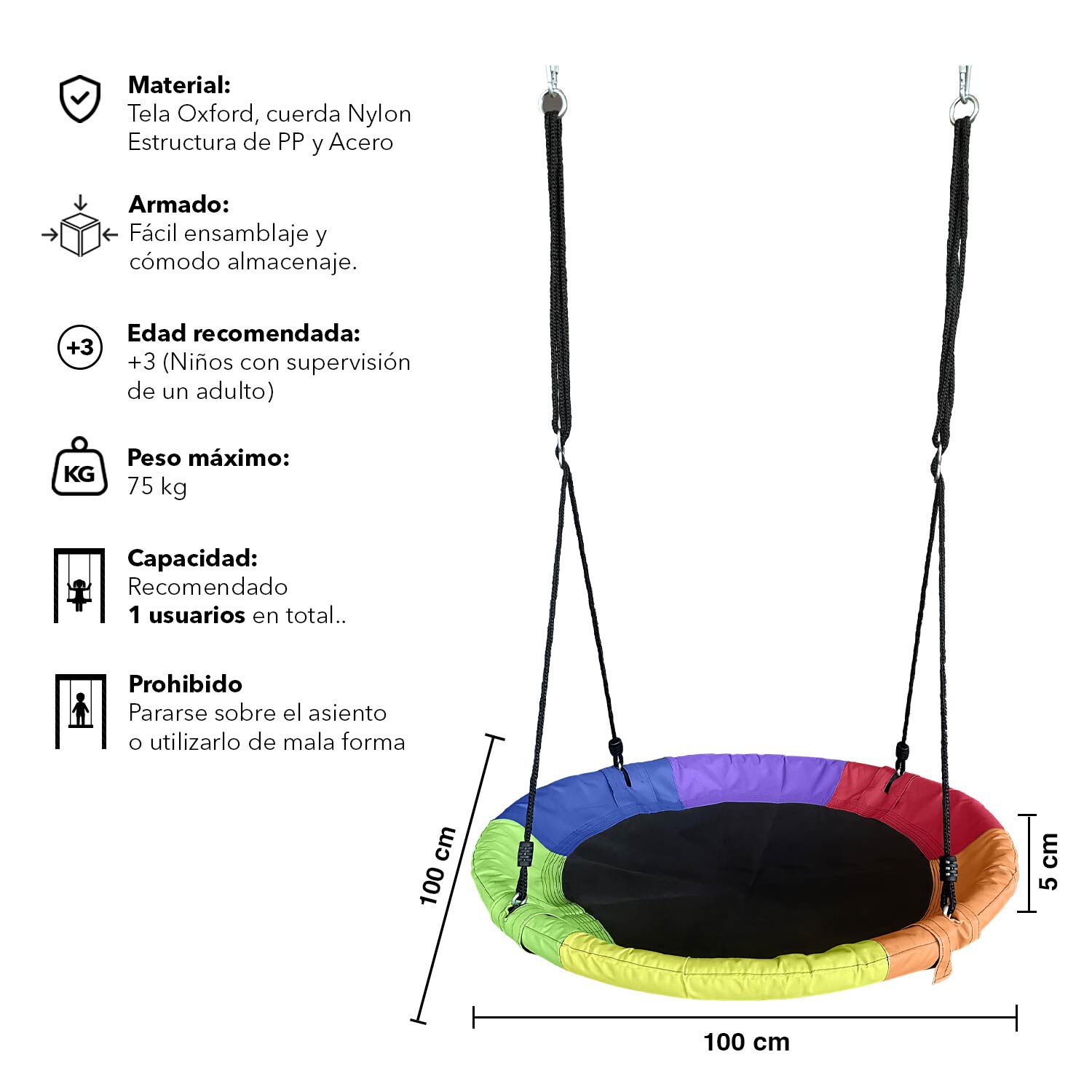 Columpio Redondo Max Magic Multicolor Para &Aacute;rbol 100cm image number 2.0