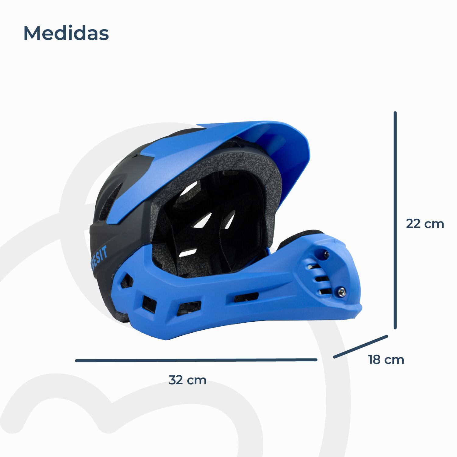 Casco Integral Bici Cross Rejilla Desmontable Negro Azul image number 7.0