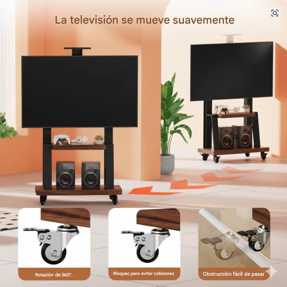 Soporte De Tv Móvil Con Ruedas 32"-75" Y Estantes Ajustables image number 3.0
