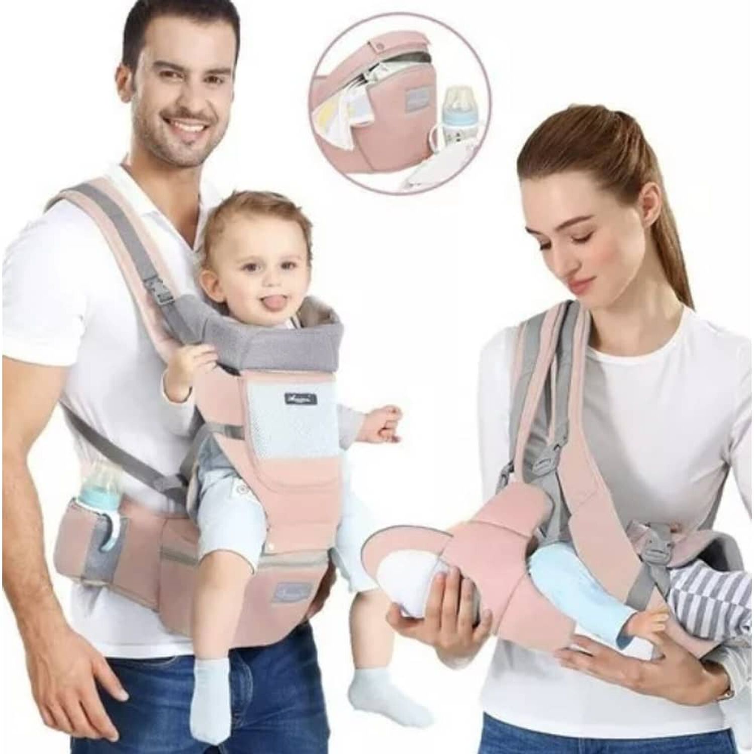 Mochila Porta Bebes Ergon&oacute;mica Asiento Multifuncional 6 En 1 Rosa image number 1.0