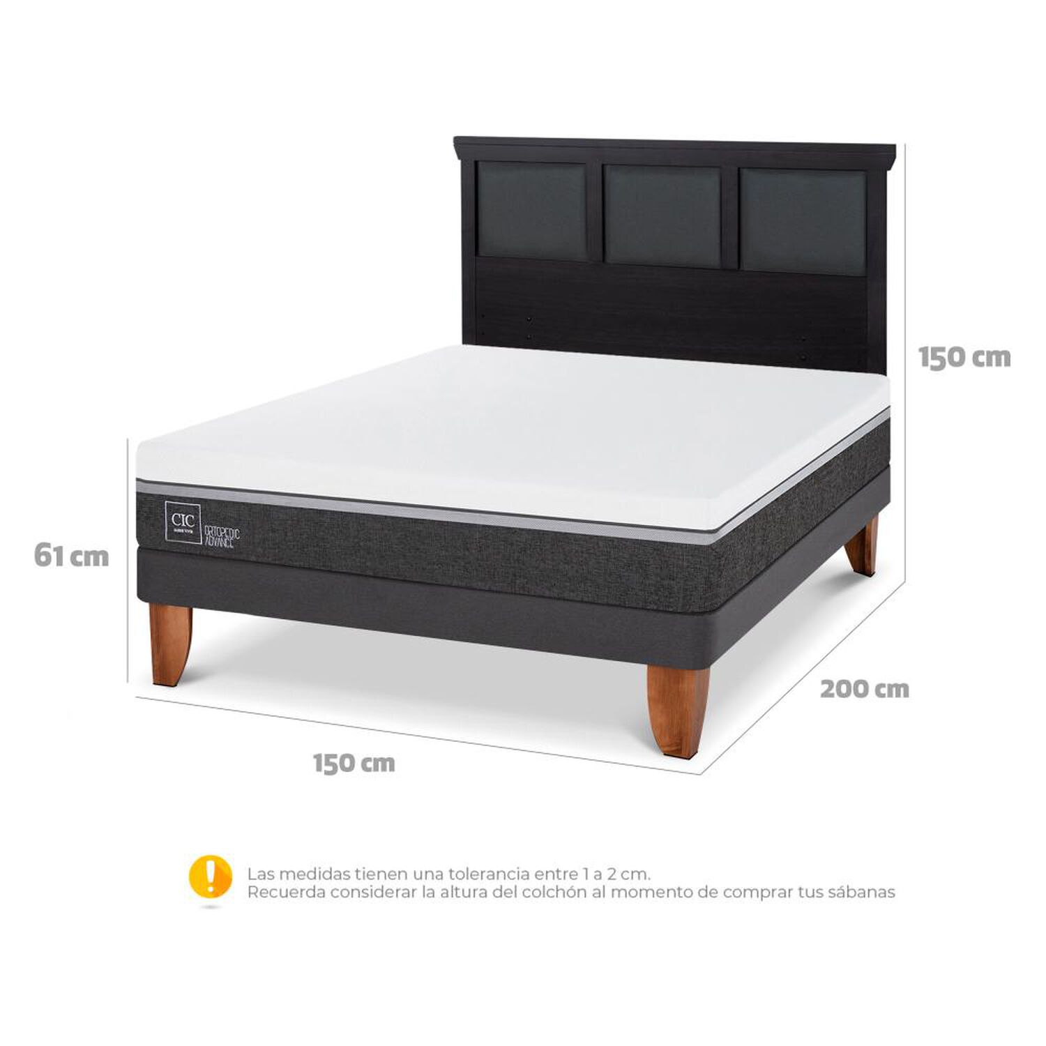 Cama Europea Cic Ortopedic Advance / 2 Plazas / Base Normal + Respaldo image number 5.0