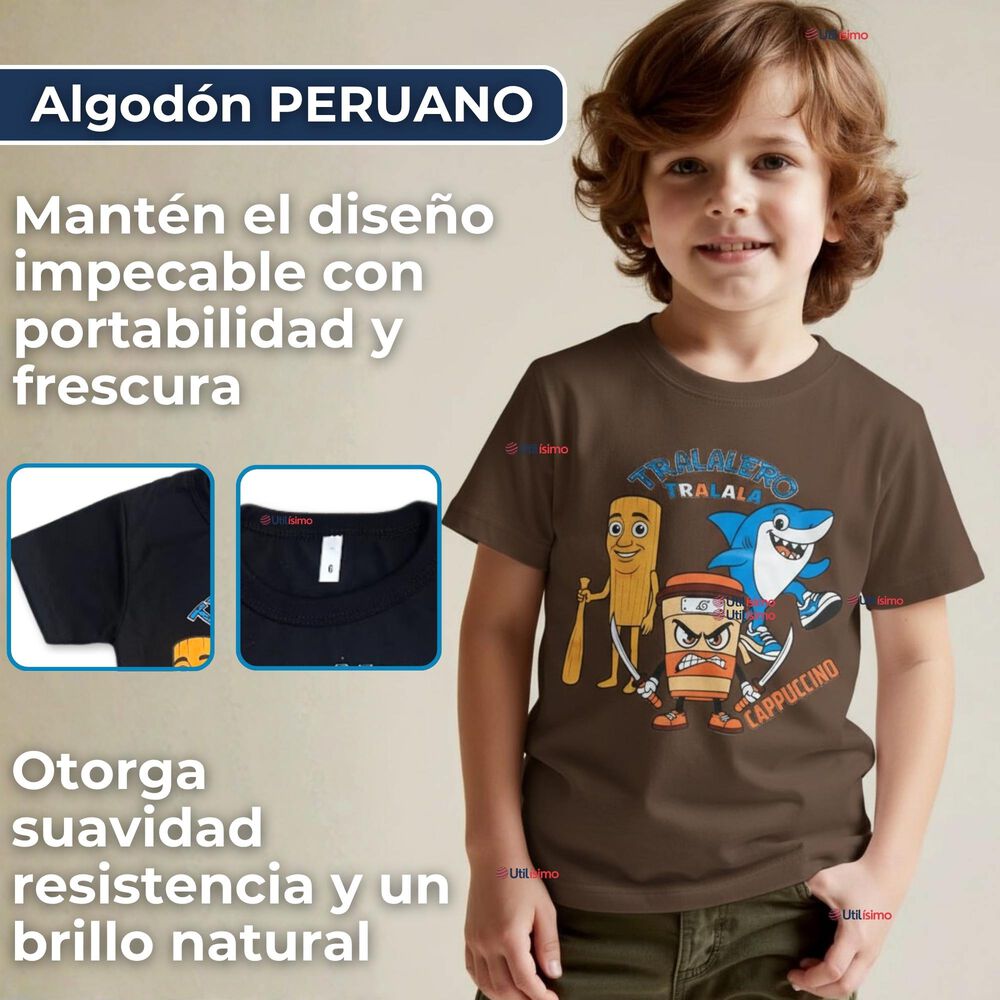 Pack 2 Poleras Brainrots 100% Algodón Manga Corta Niño Tralalero Colores Surtidos image number 2.0