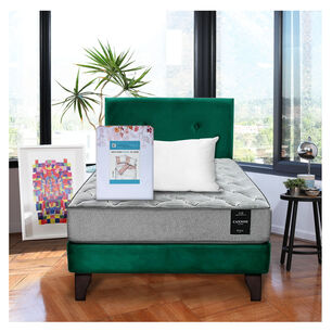 Combo Cama Cannon 1 1/2 Plaza Textil + Respaldo Tela Verde