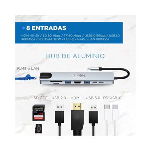 Adaptador Tipo C 8 En 1 Hub Usb 3.0 Hdmi 4k Multipuerto Para Macbook, Windows
