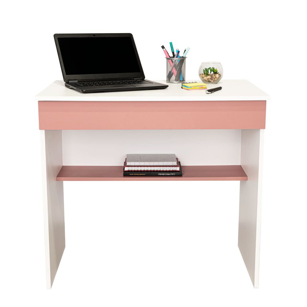 Escritorio Con 1 Cajon 73x80x49,8 Cm Blanco Y Salmon image number 3.0