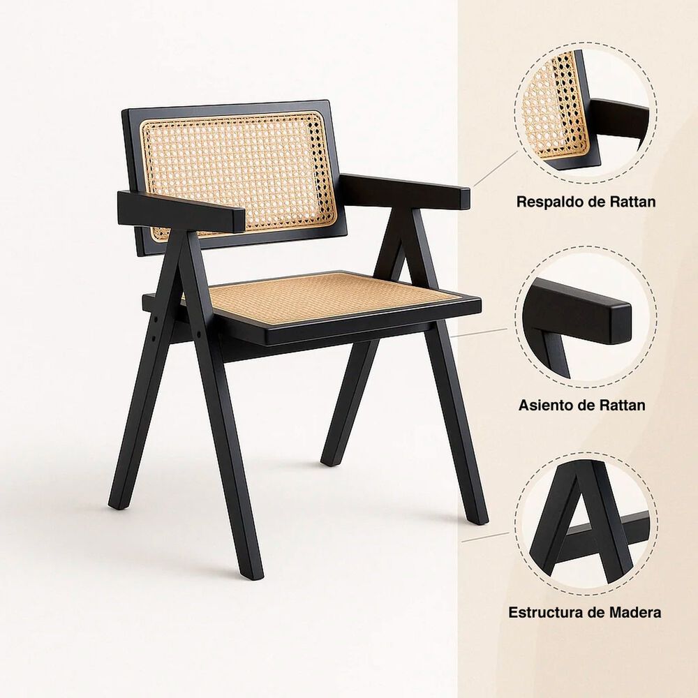 Pack De 4 Sillas Chandigarh De Madera - Negras image number 4.0