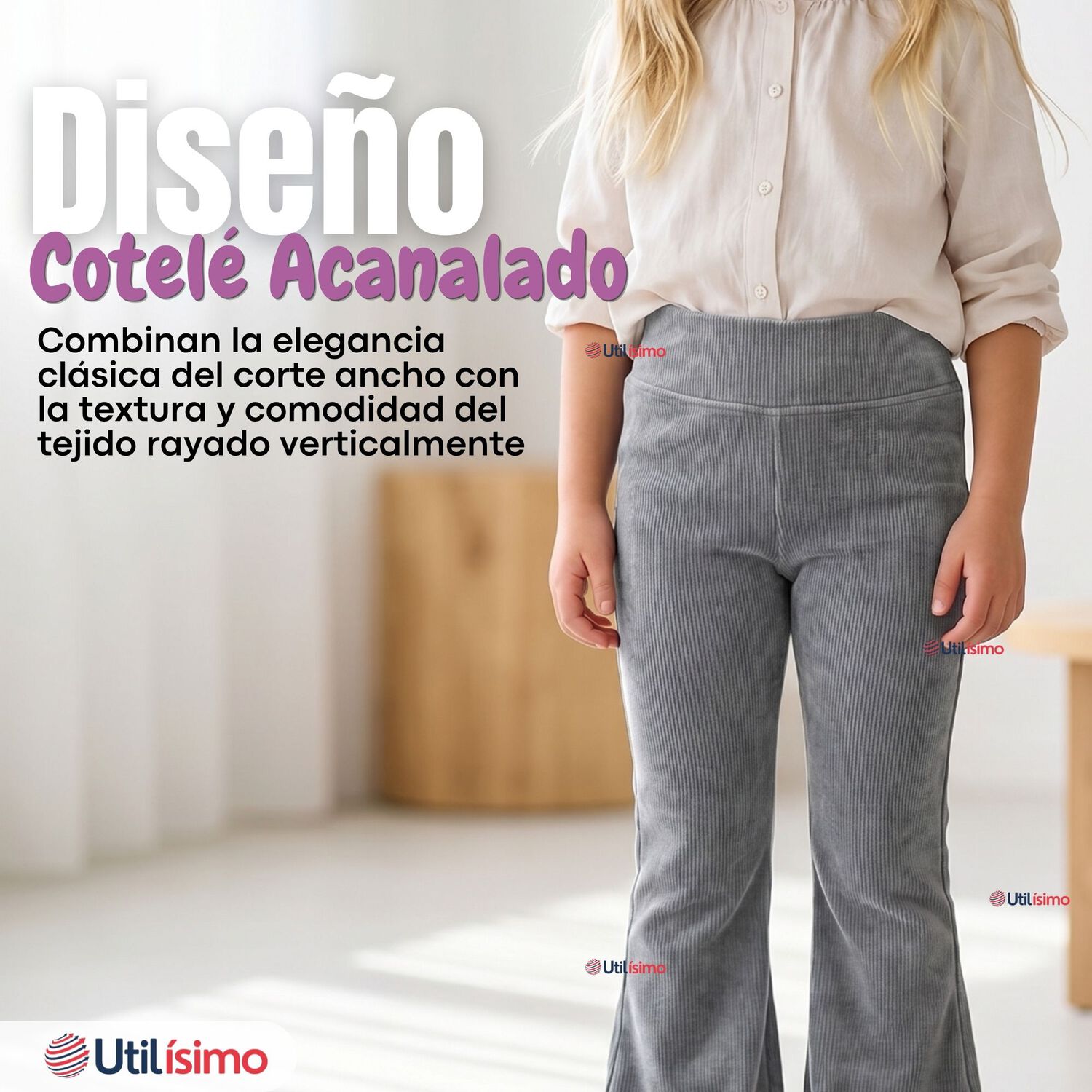 Calza Pantal&oacute;n Palazzo Ni&ntilde;a Polar Con Chiporro Elasticada T&eacute;rmica Gris Melange image number 5.0