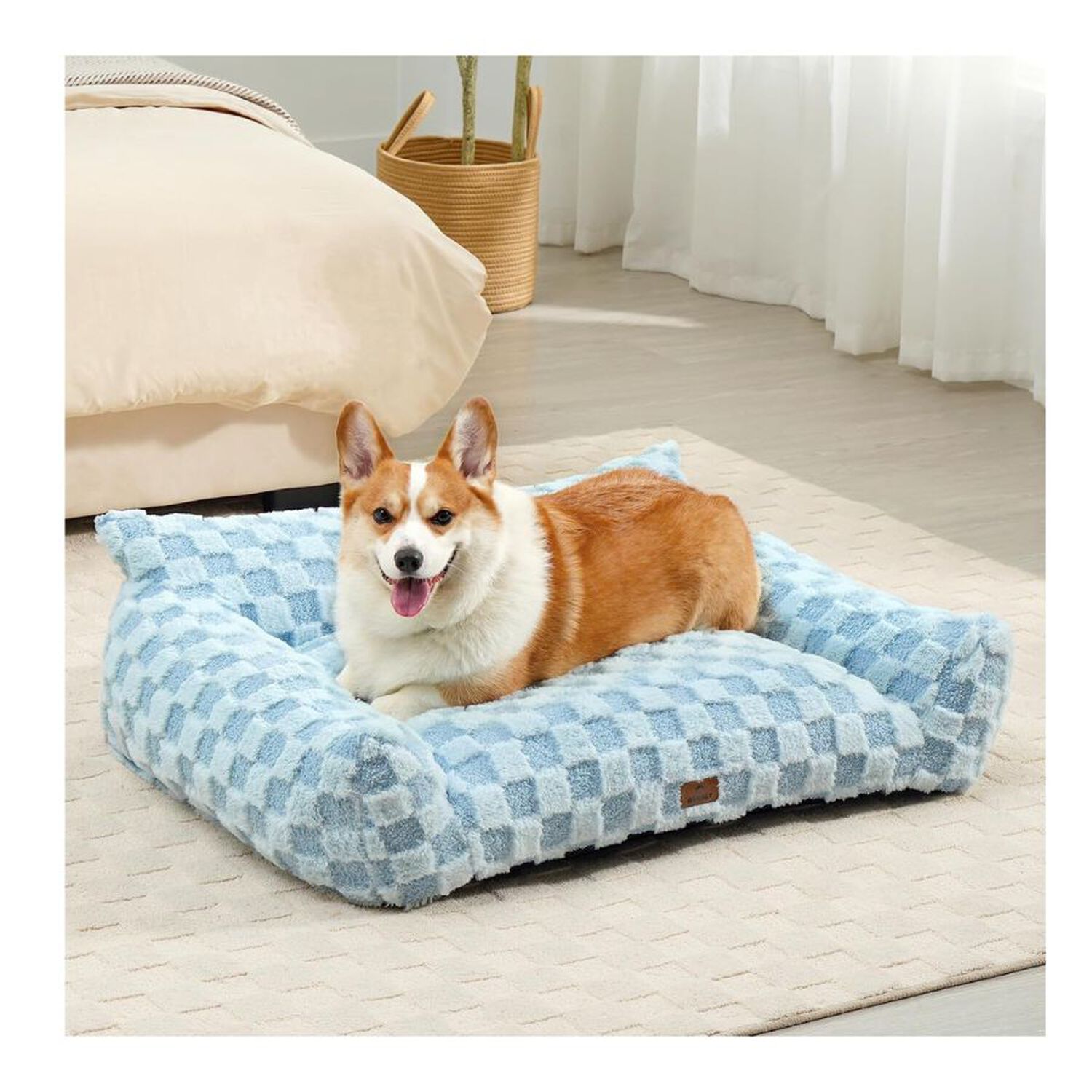 Cama Sof&aacute; Para Perros Y Gatos Dise&ntilde;o Cuadros Azul Lavable Talla M image number 4.0