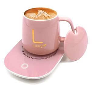 Taza Calentador Eléctrico Usb Cerámica Rosado Lucky