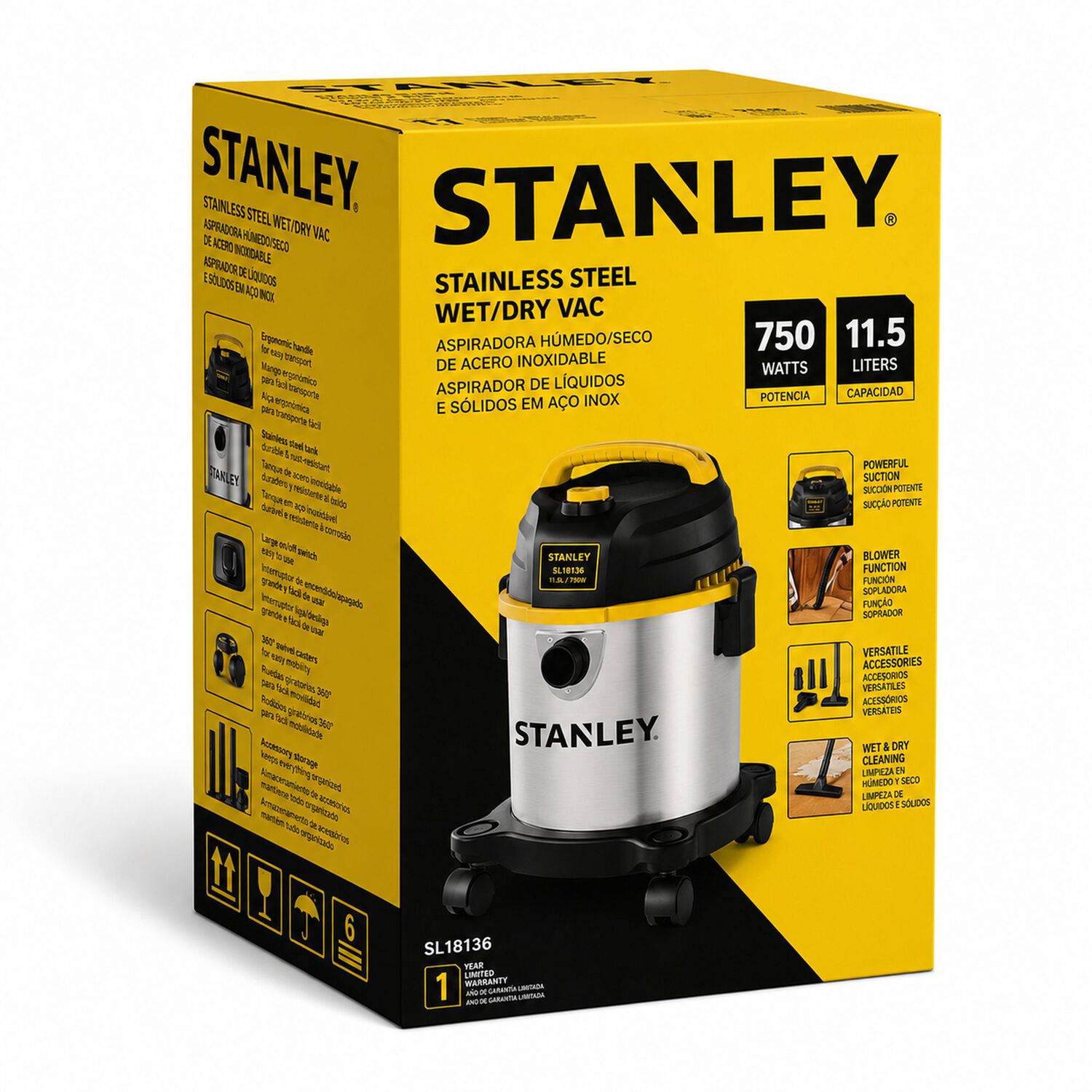 Aspiradora Profesional Stanley Inoxidable 11lt Sl18136 750w image number 8.0