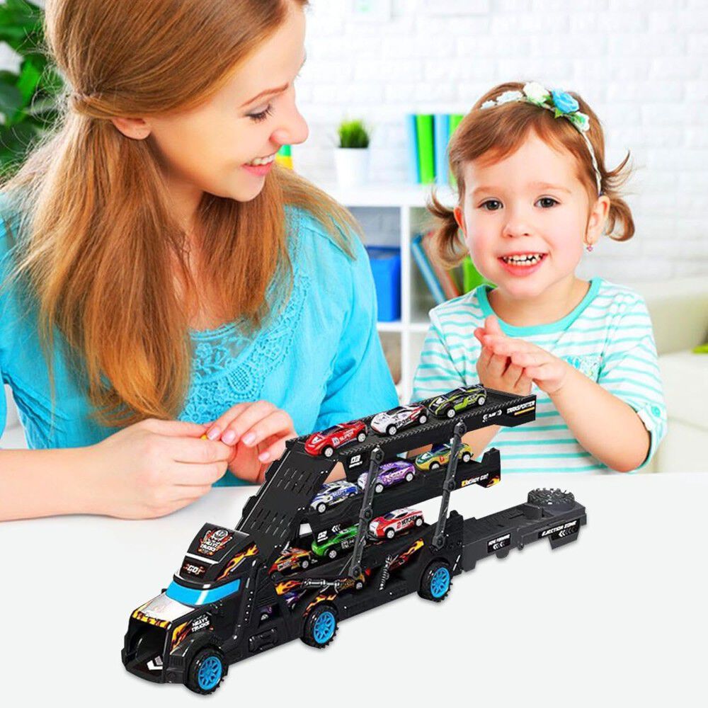 Juguete Camión De Doble Rampa Porta Autos Con 6 Carros image number 1.0