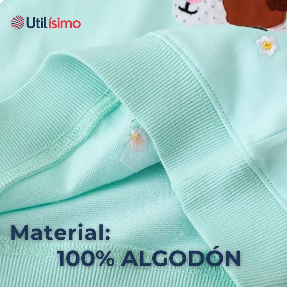 Poler&oacute;n Ni&ntilde;a Manga Larga 100% Algod&oacute;n Turquesa Hamster image number 4.0