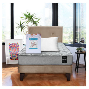 Combo Cama Cannon 1 1/2 Plaza Textil + Respaldo Tela Beige
