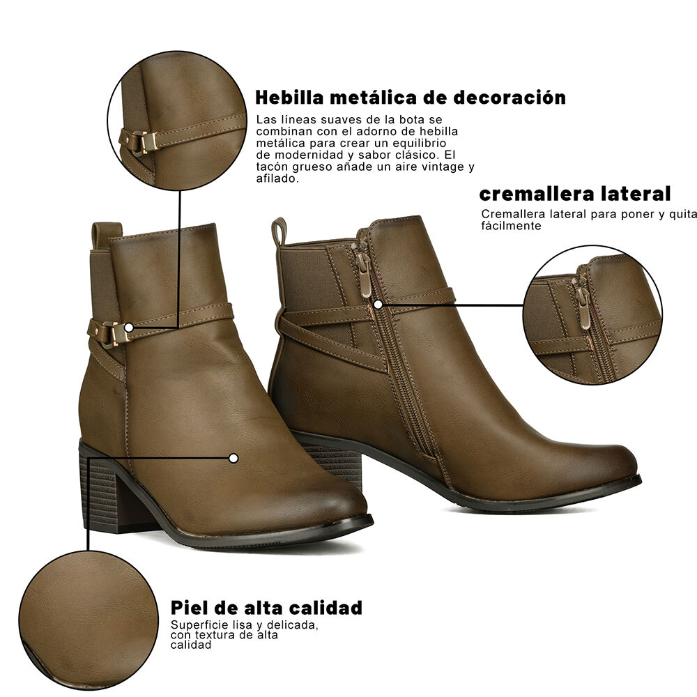 Botin Casual Mujer De Moda Vintage Tacon Grueso Weide Zs66 image number 7.0
