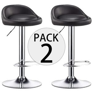 Pack 2 Sillas Bar Altura Regulable Con Respaldo Color Negro